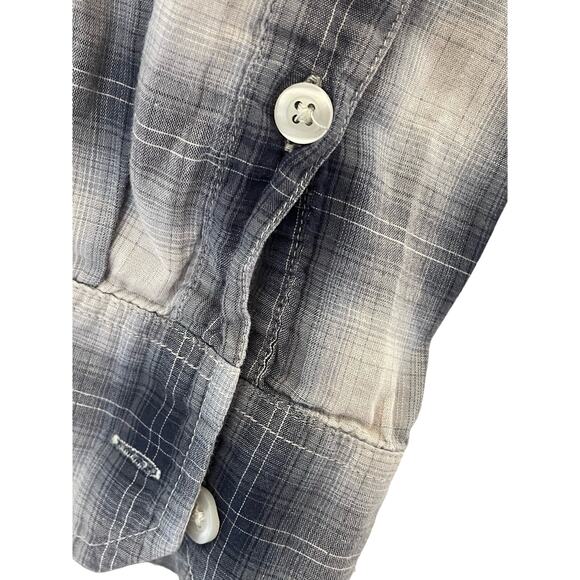 Vince Blue Plaid Double Breasted Pocket Button Front Shirt Large - Picture 9 of 9